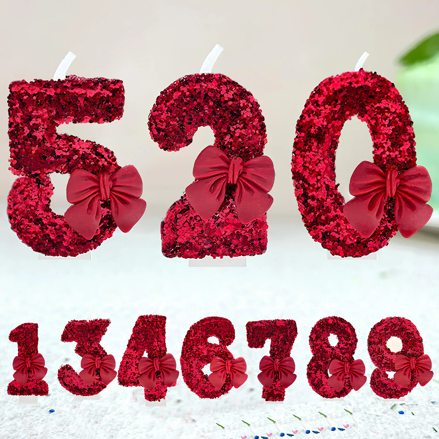1pcs number 0-9 Girl's Heart, Red Bow candles, Birthday, Year One, Children's Coming of Age, Proposal, Anniversary Party candles