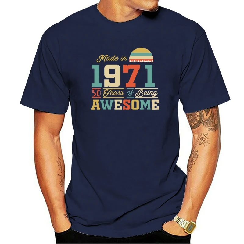 

Unisex 1971 Shirts 50 Years of Being Awesome 50th Birthday Vintage Men's Funny 100% Cotton Short Sleeve T-Shirt Women Top Tee