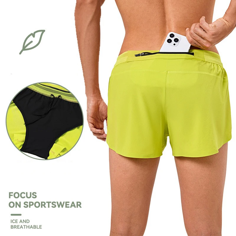 Ice Silk Cool Men's Shorts Double-deck Quick Dry Solid Color Running Fitness Sports Men Casual Jogging Bodybuilding Sweatpants