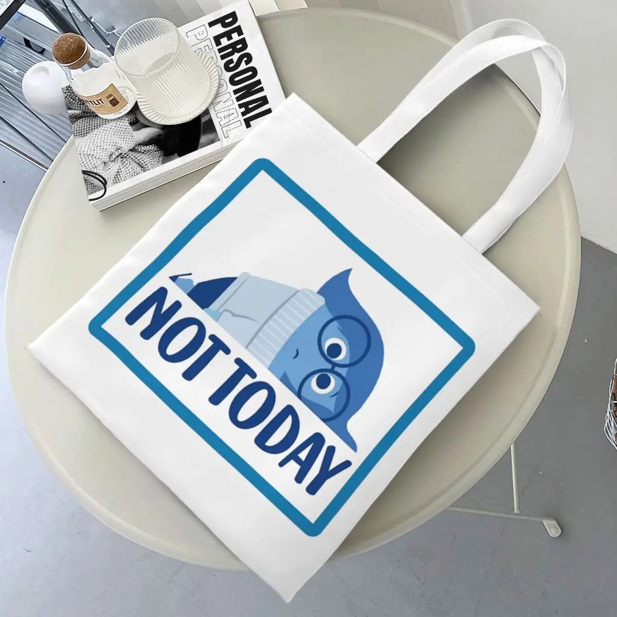 Not Today Sadness Inside Out Canvas Tote Bag Trendy Large Capacity Grocery Bag for Unisex Student Bags