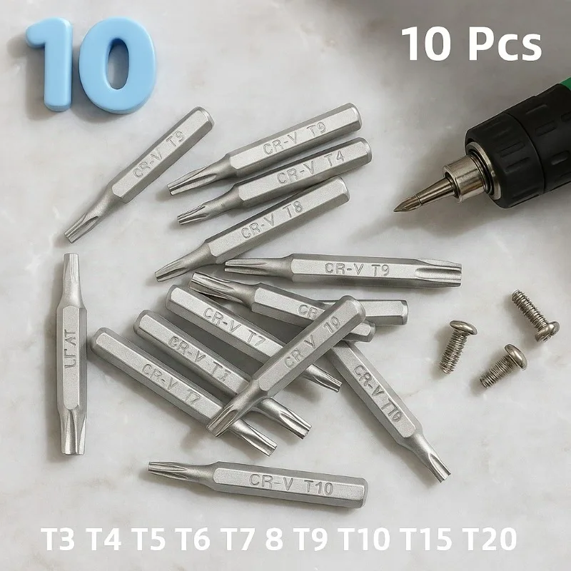 طقم تصليح الهاتف المحمول توركس الأمن سائق بت 10 قطعة CR-V مفك توركس بت مجموعة T3 T4 T5 T6 T7 T8 T9 T10 T15 T20