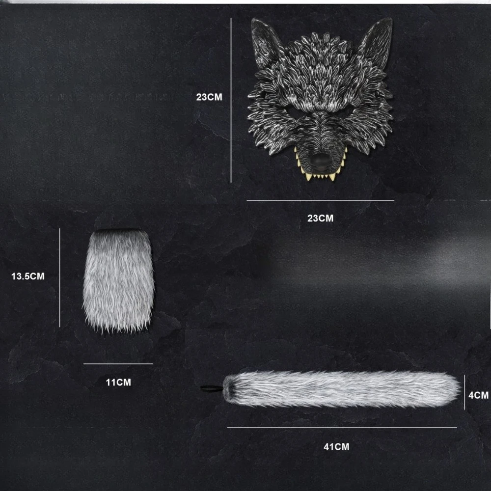 مجموعة أزياء الهالوين بالذئب-قناع الذئب الواقعي قفازات فروي ذيل رقيق للبالغين والأطفال-زي الحفلات التنكرية المخيفة