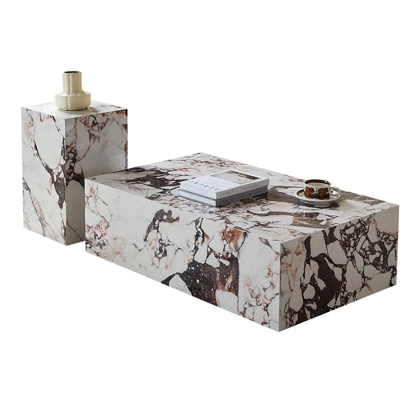 Coffee table full rock slab Italian minimalist square high-end villa coffee table combination