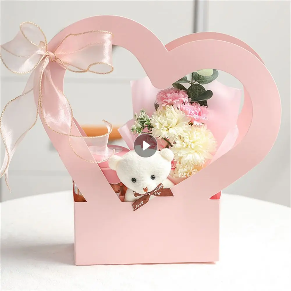 Flower Basket Waterproof Paper Heart-shaped Hollow Creative Romantic Gift Decoration Party Wedding Decoration Box Sweet Portable