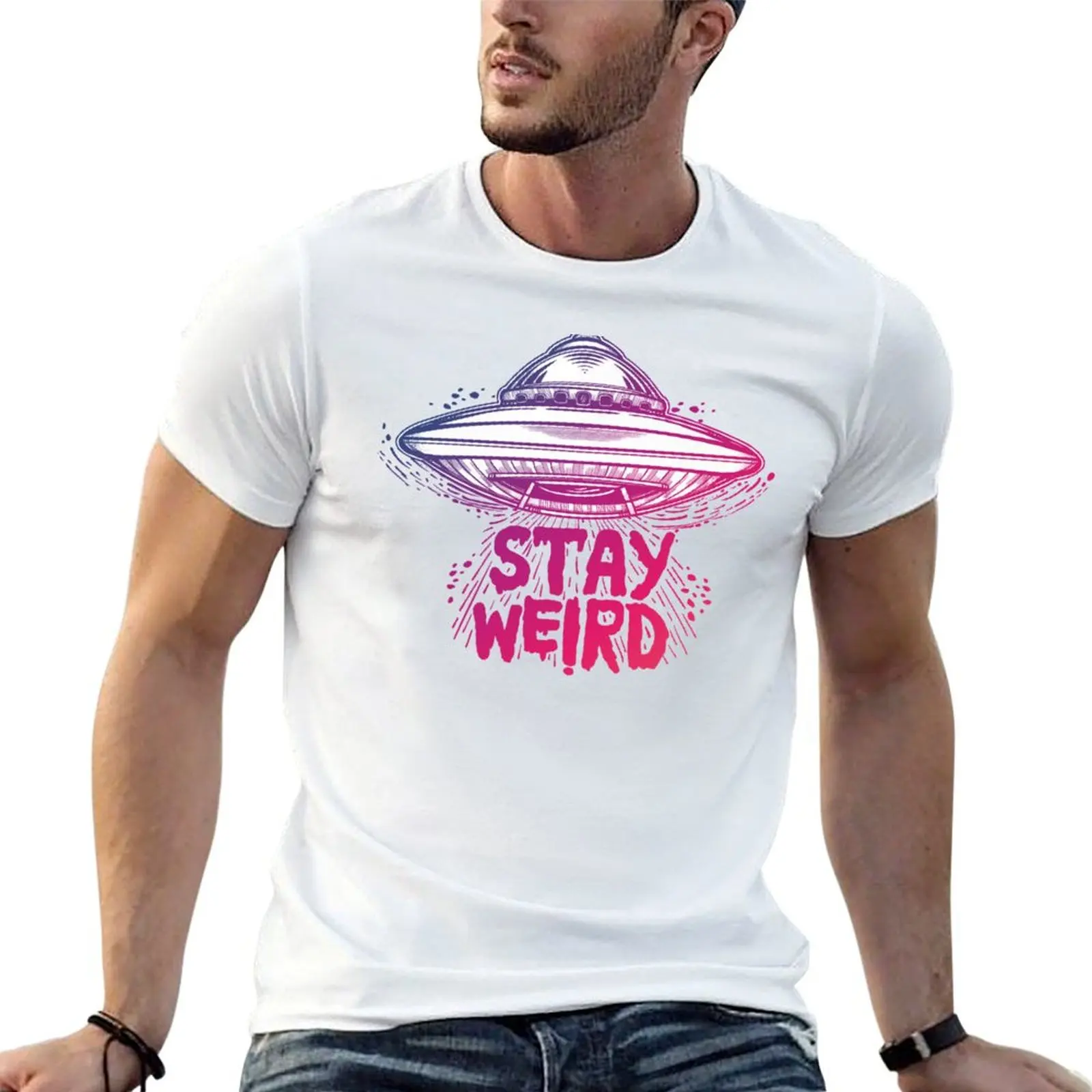Camiseta Stay Weird Flying Saucer // Los extraterrestres existen // Los extraterrestres son reales, camiseta esencial, camiseta de anime, camiseta para hombre, camiseta de algodón
