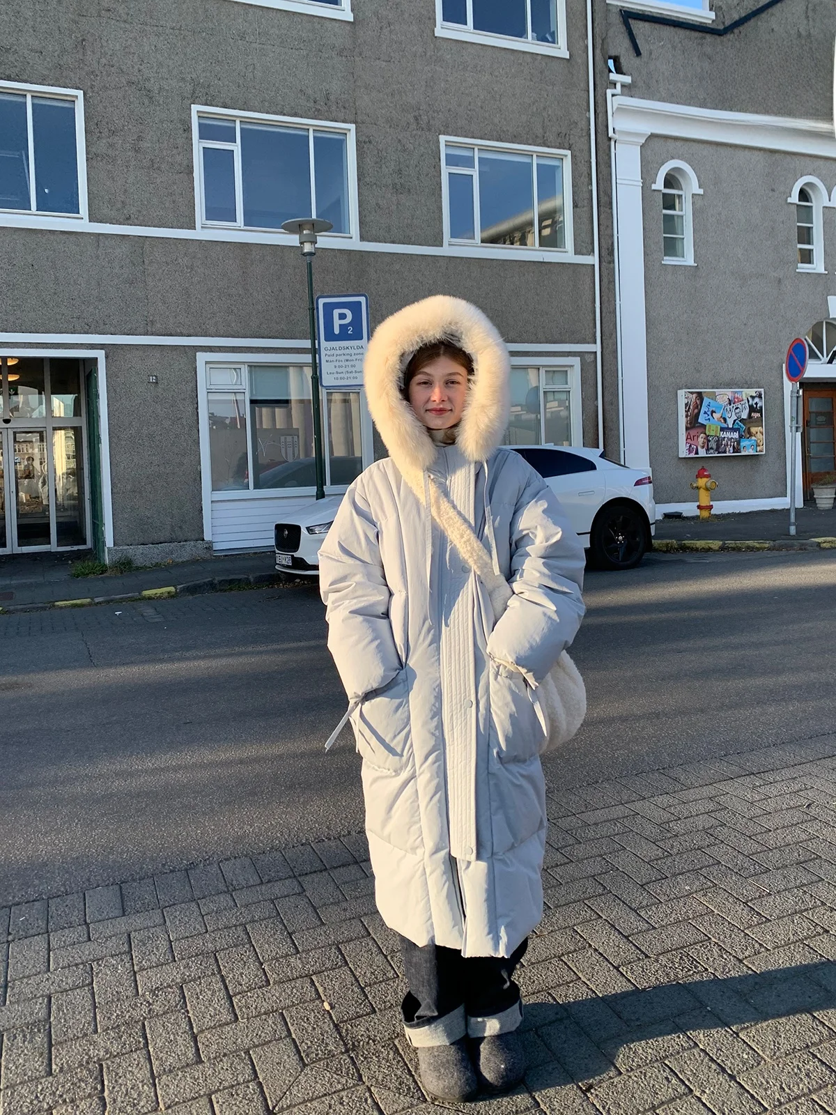 

Warm Thi Long Loose Fur Collar down Jaet Kernel Cosmos Casual Sle White Du down Filling Pure Color Winter Coat