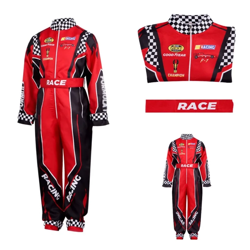 

Men Red Racer Cosplay Costume Training Racing Uniform Suit Karting Jersey Clothes Red Classic One-Piece Driver Dress Up