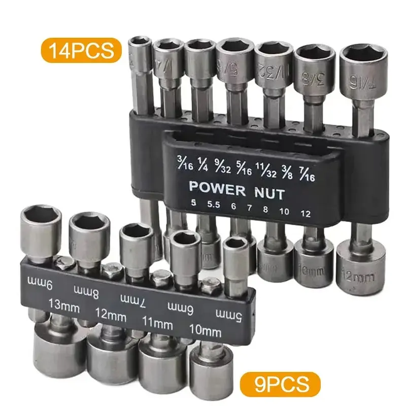 9PCS/14PCS Hex Socket Sleeve Nozzles Nut Driver Bit Set Hand Tools