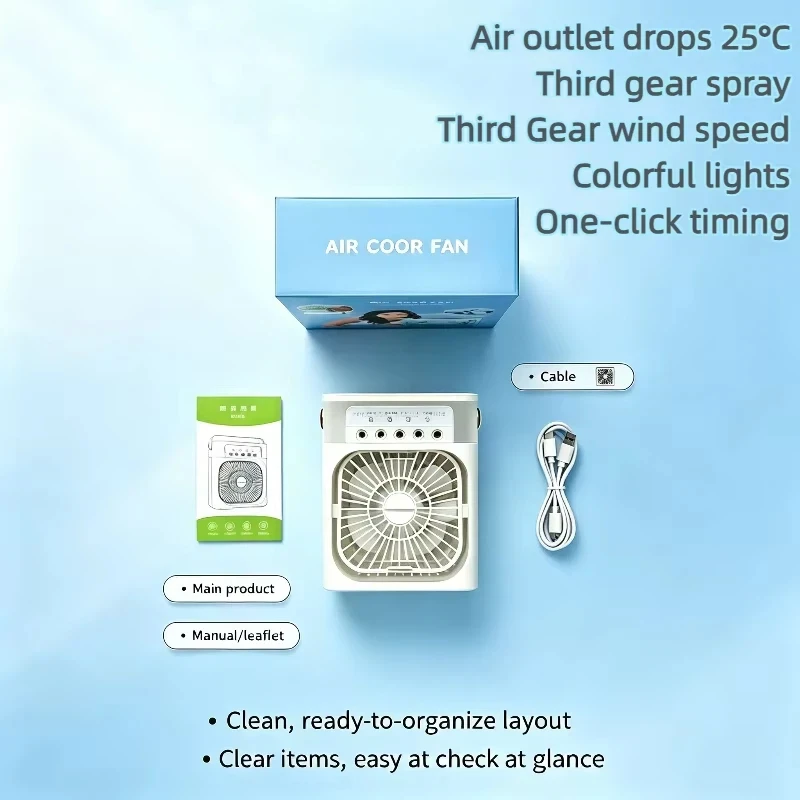 New 5-in-1 Compact Cooling Mist Fan Air Chiller With Rgb Ambient Lamp Desktop Mini Air Conditioner Home Variable-speed Fan