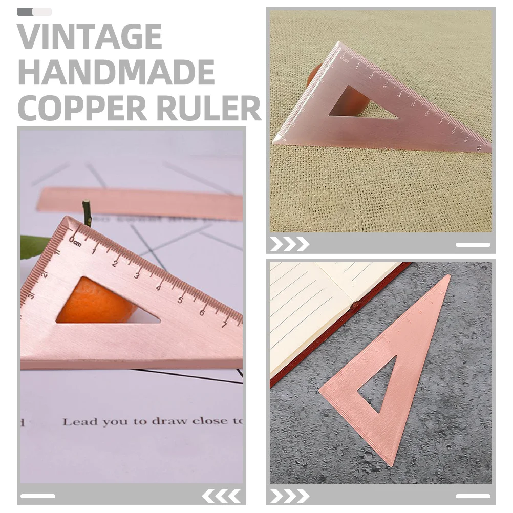 Vintage Copper Triangle Ruler Handcrafted Drafting Tool with Measurement Scale for Stationery Collectors Geometry Lovers