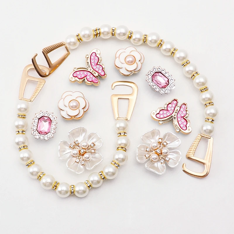

1 Set Creative DIY 3D Shoe Flower Shoe Charms Set Diamond Butterfly Pearl Flower Detachable Chain Buckle Fashion Shoe Decoration