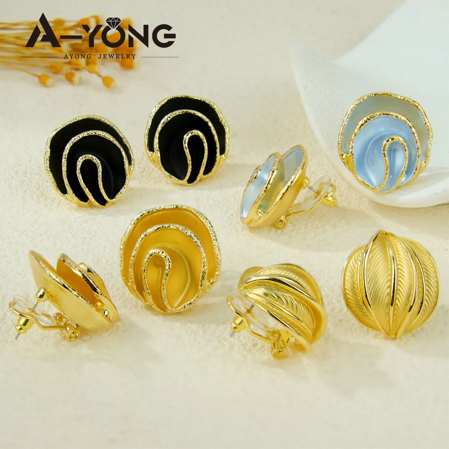 Fashion Enamel Wave Stud Earrings Gold Color Hypoallergenic European Statement Geometric Earring Women Anniversary Jewelry