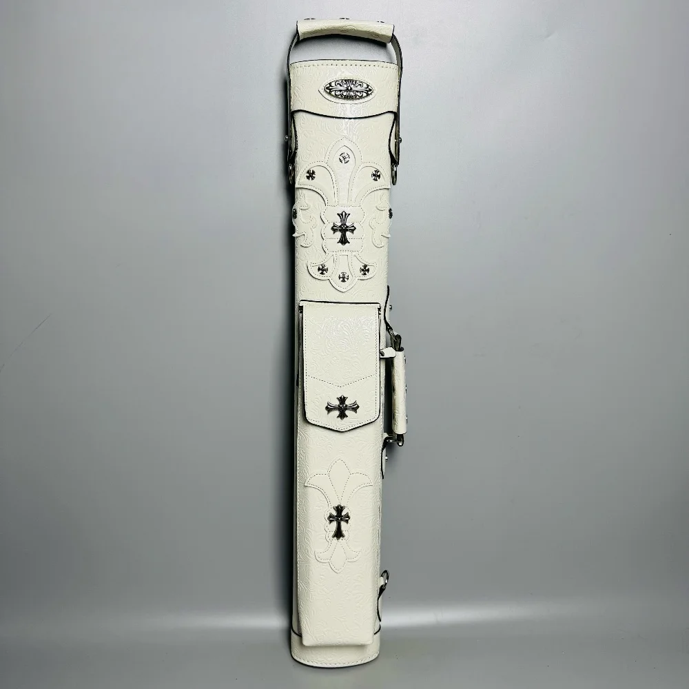 Handgefertigter Billard-Pool-Queue-Koffer aus Leder, 1 x 1/2 x 2/3 x 4 Löcher, weiß