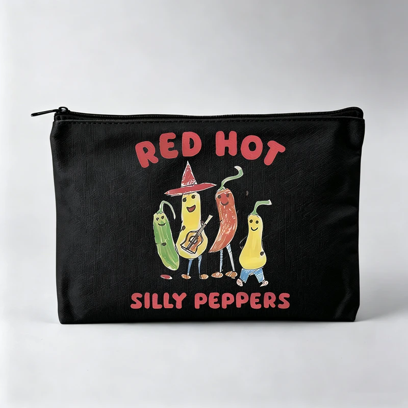 Women's Vegetable Character Graphic Makeup Bag with Slogan Print, Casual Cosmetic Pouch for Daily Use