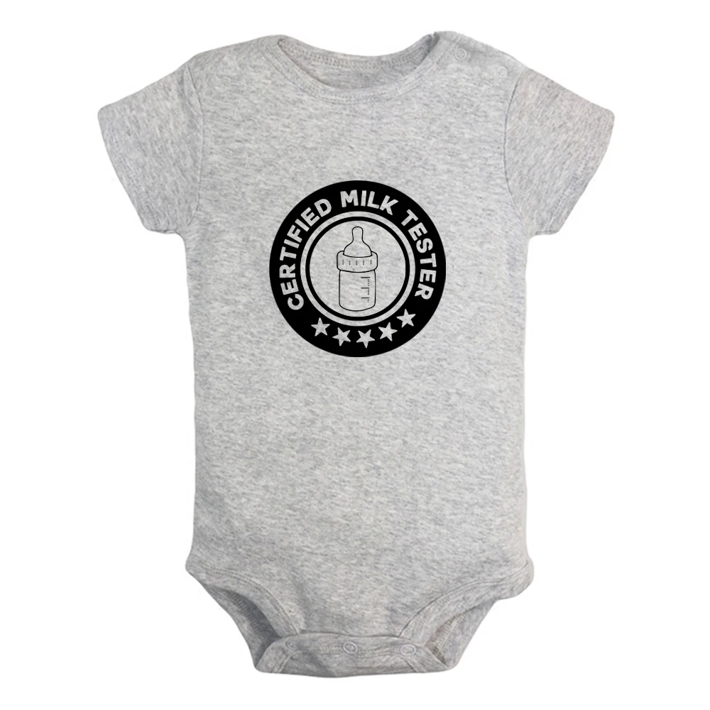 

New Certified Milk Tester Fun Graphic Baby Bodysuit Cute Boys Girls Rompers Infant Short Sleeves Jumpsuit Newborn Soft Clothes