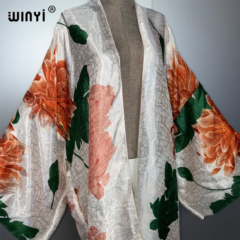 WINYI boho imprimé kimonos robes longues pour femme Cardigans tenues de plage caftan plage couvrir robe de soirée musulman maxi manteau