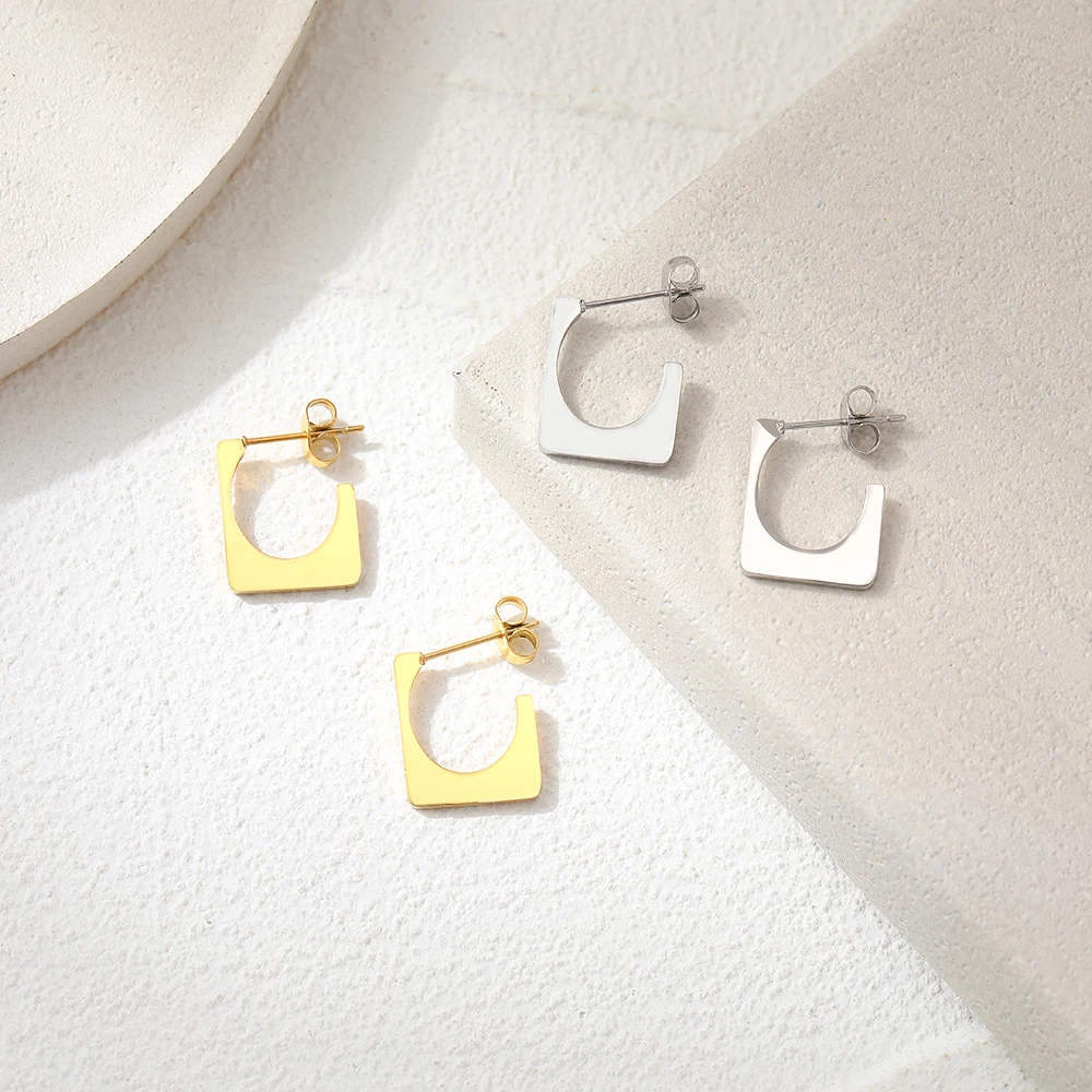 Stainless Steel Earrings Geometry Square Openwork Round Hip Hop Fashion Earrings For Women Jewelry Engagement Weddings Gifts