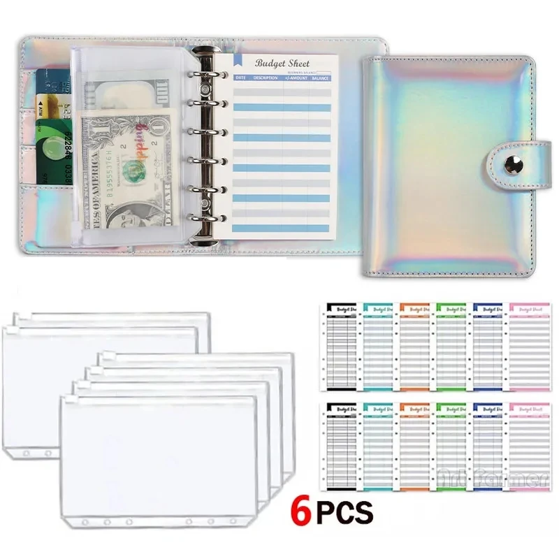 Imagem -02 - Folhas Soltas Orçamento Binder com Envelope Zip Planejador Notebook Organizador de Dinheiro Mini Carteira Sistema de Dinheiro a6 a7