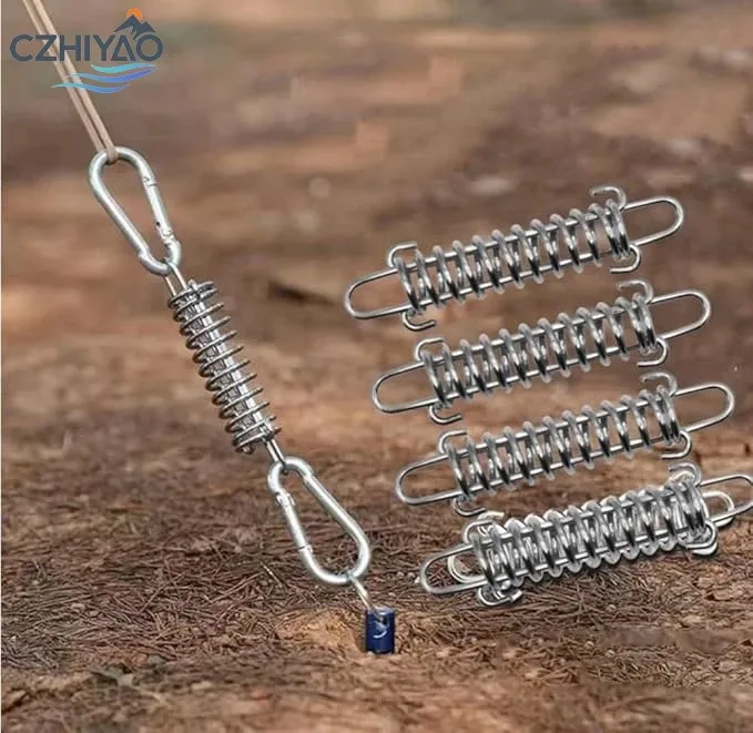 

CZHIYAO 4/10Pcs Heavy Duty Tent Wind Rope Buckle Steel Fixing Clip With Shock Absorbing Spring Camping Hiking Hammocks Dog belt