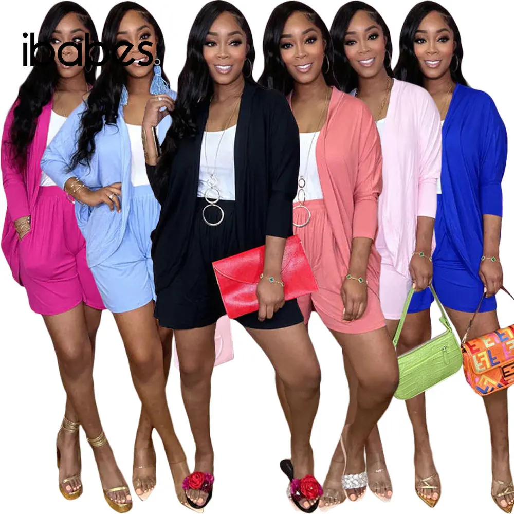 

Fitness Women 2 Piece Set Solid Long Sleeve Cardigan Casual Shorts Matching Set 2023 Summer Loose Workout Activewear Tracksuits