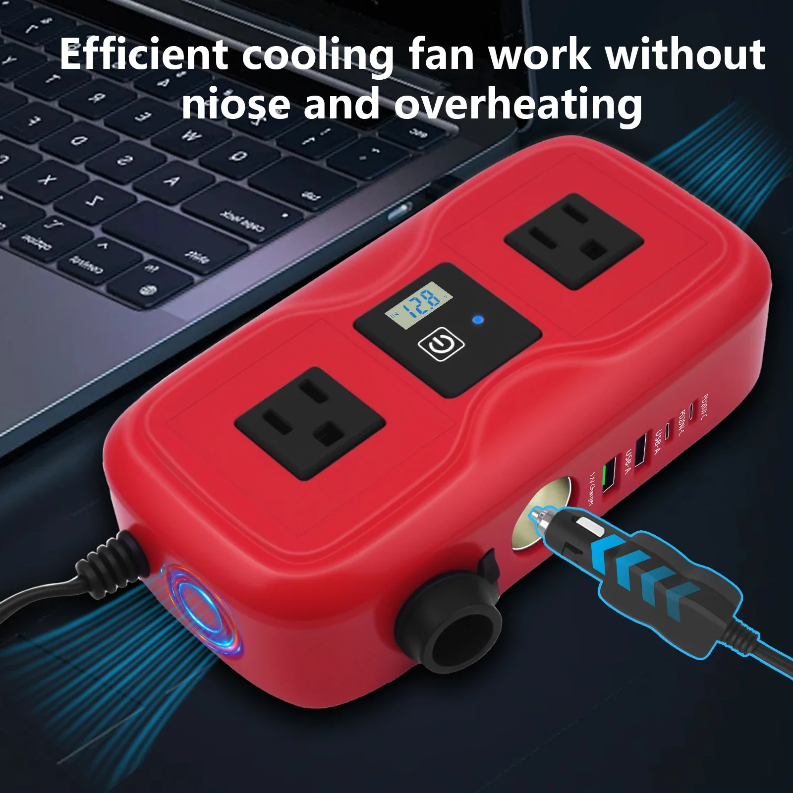 200W Vehicle Inverter DC 12V to AC 110V/220V Car Power Converter for Car Cigarette Lighter Adapter Featuring Two Power Sockets