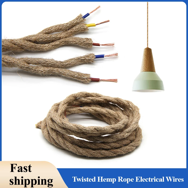 

Hemp Rope Electrical Wire 2/3 Core Retro Style Copper Vintage Lamp Line Woven DIY Textile Wire Pendant Light Cord Twisted Cable