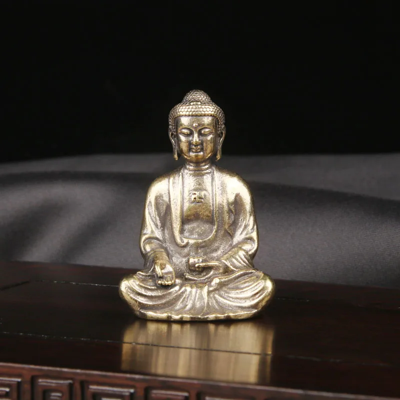 CH Pure Brass Amitabha Buddha Statue Desktop Ornament Zen Meditation Buddha Master Enshrined Statue Handicrafts Bronze Ware