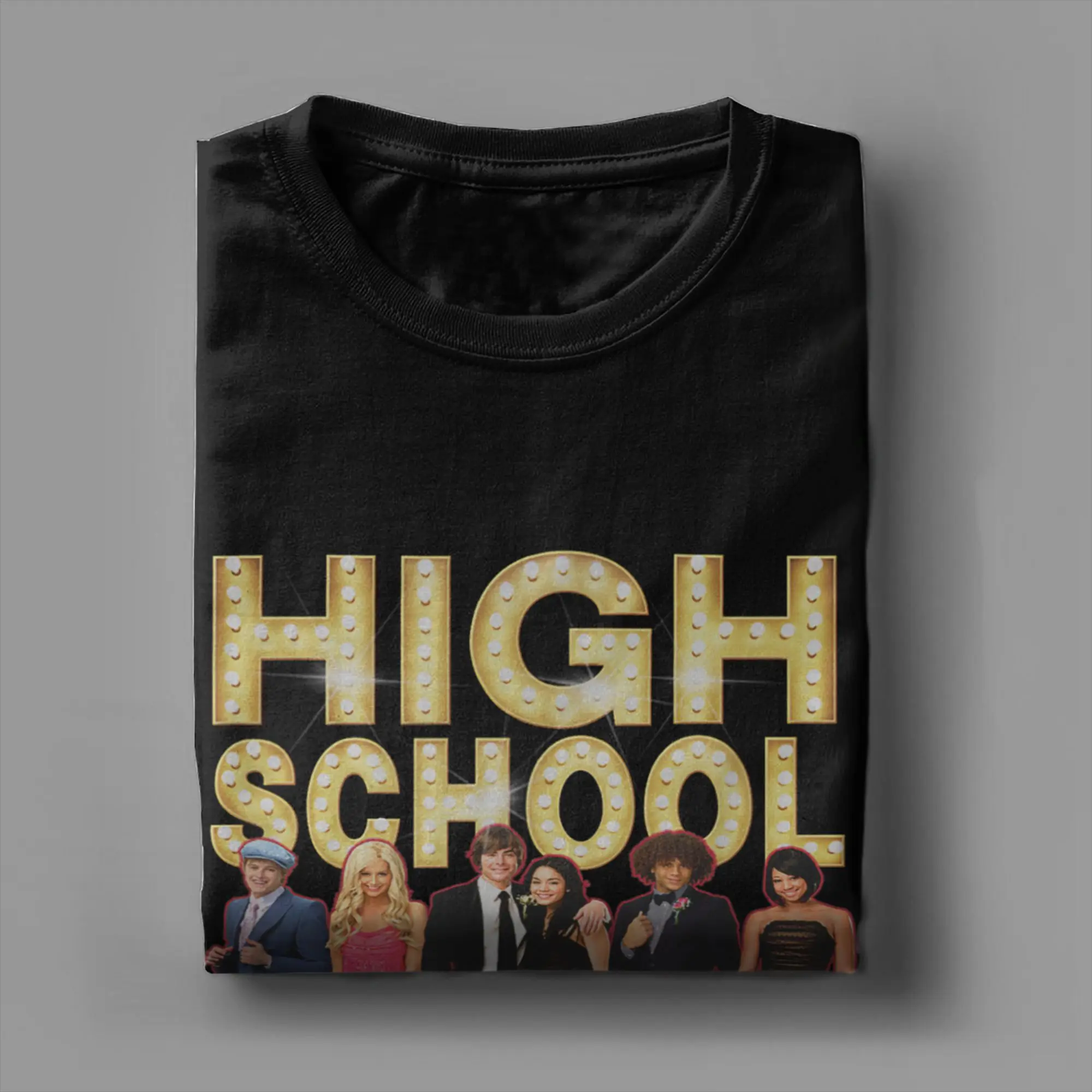 المدرسة الثانوية الموسيقية OG يلقي مجموعة النار تي شيرت الرجال خمر 100% القطن تي شيرت Crewneck قصيرة الأكمام تي شيرت ملابس الصيف