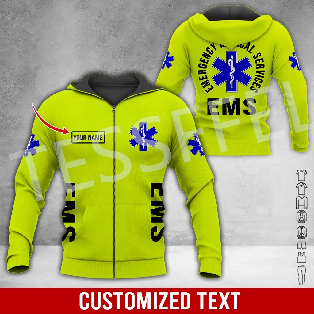 Custom Name Cosplay EMS EMT Medical Paramedic Worker Tattoo Tracksuit Vintage 3DPrint Pullover Harajuku Jacket Casual Hoodies X8