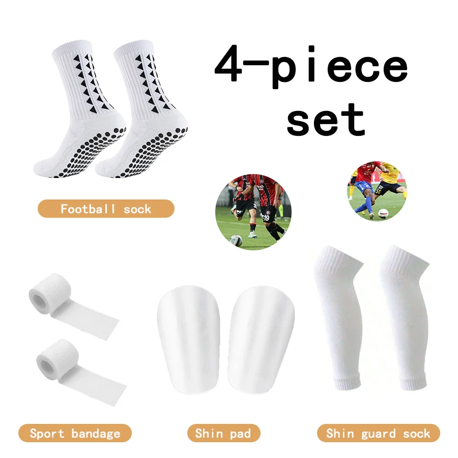 

4 Piece Set Men Women Football Equipment Sports Non-slip Football Socks Sports Self-adhesive Bandages Sports Leg Guards Leg Slee