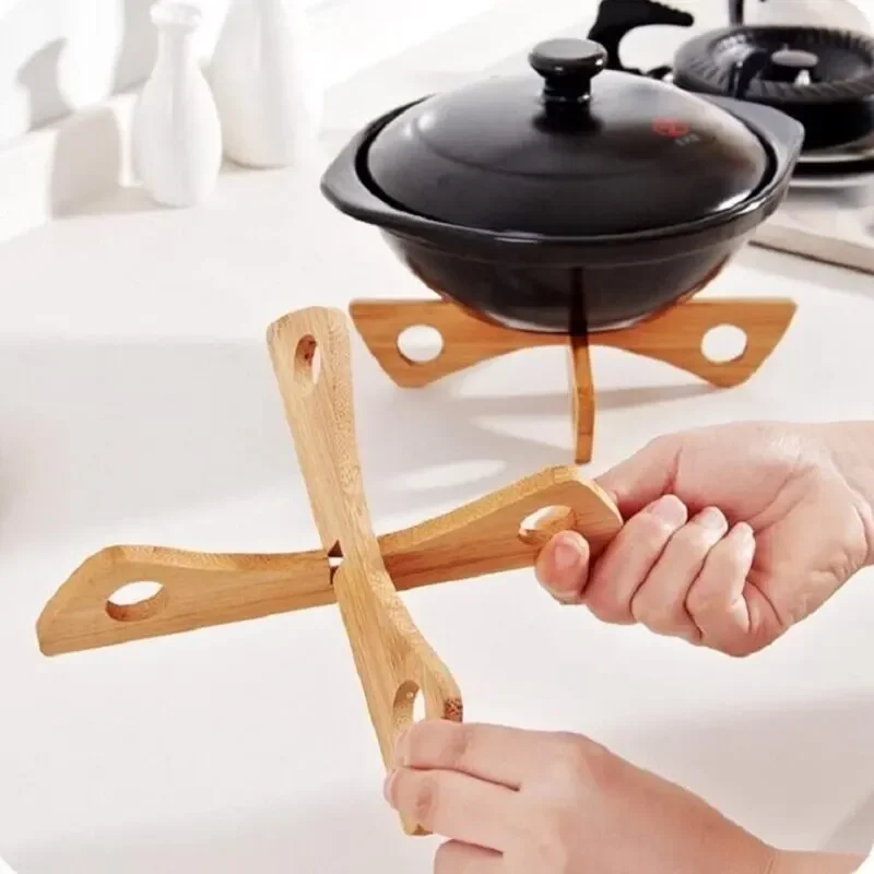 1 PC Bamboo Pot Rack Detachable Cross Wooden Heat Insulation Anti Scald Cooling Tableware Bowl Holder Tool