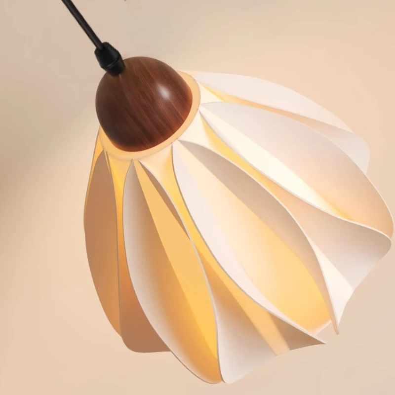 Nordic Retro Ceiling Wooden Pendant Lights LED Full Spectrum Bedroom Living Room Restaurant Petal Hanging Lamps Home Decoration