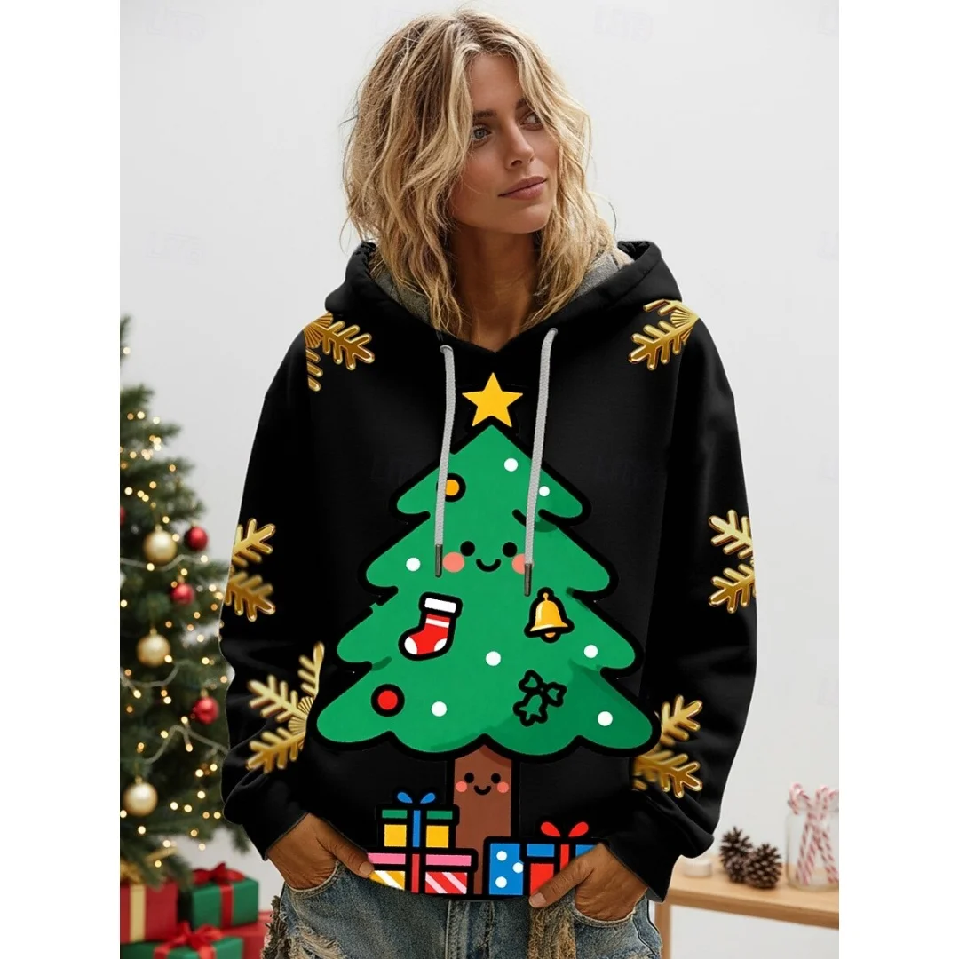 

Women's Hoodies 3D Christmas Tree Pattern Printed Sweatshirts Top Autumn And Winter Daily Comfortable Breathable Female Clothing