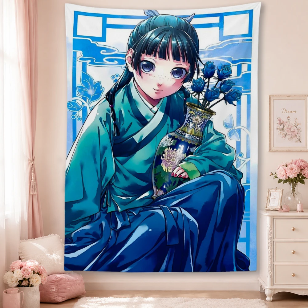 Maomao The Apothecary Diaries Tapestry Cute  Hanfu Anime Girl Wall Hanging Bedroom Dorm Decor Blue Green