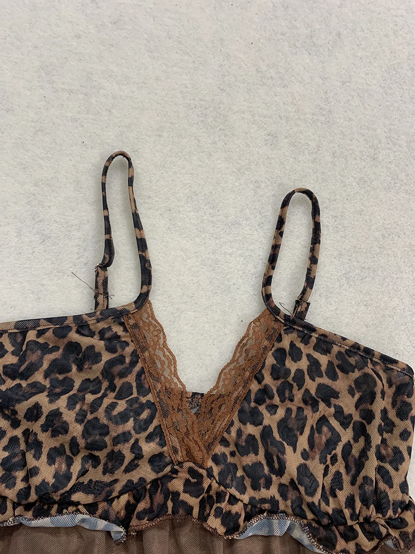 Modische Sexy Schlanke Pure Desire Damen-Weste Y2K Amerikanischer Retro-Leopardenprint Trägerhemd mit V-Ausschnitt und Doppellagiger Rüschenkante – Detail 19