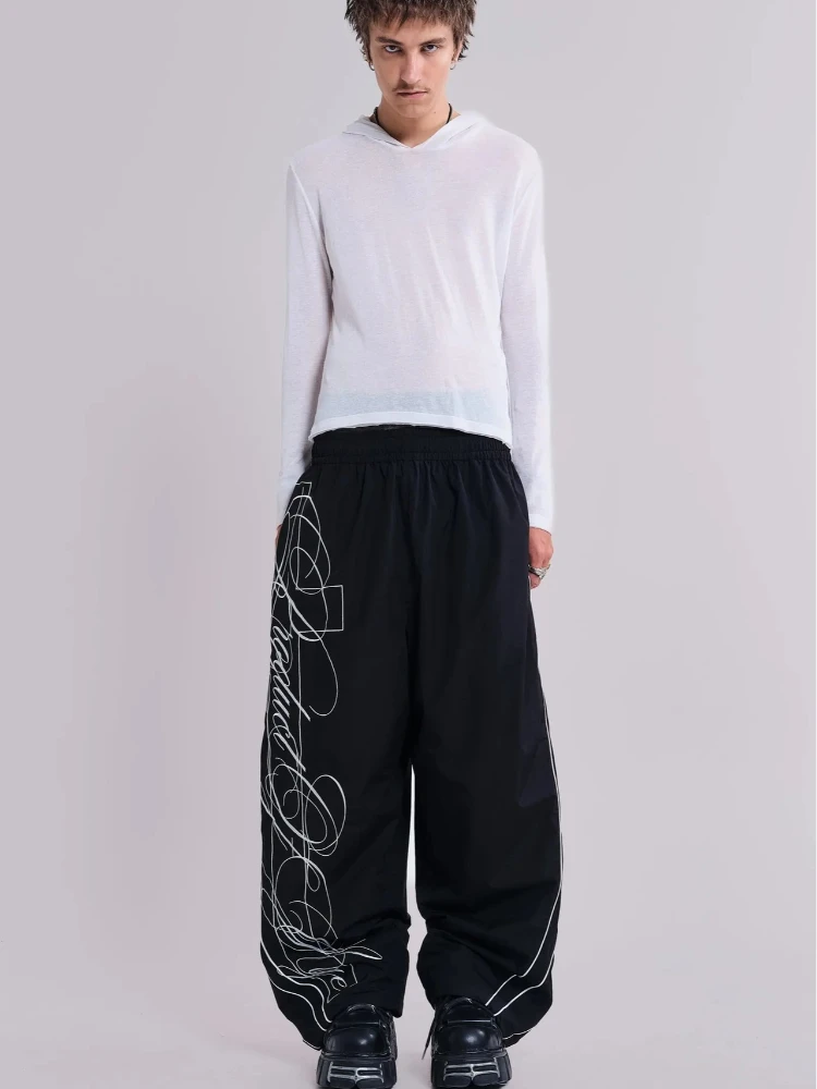 Retro fashion clothing men's American printed high waisted straight leg wide leg pants women's hip-hop street oversized