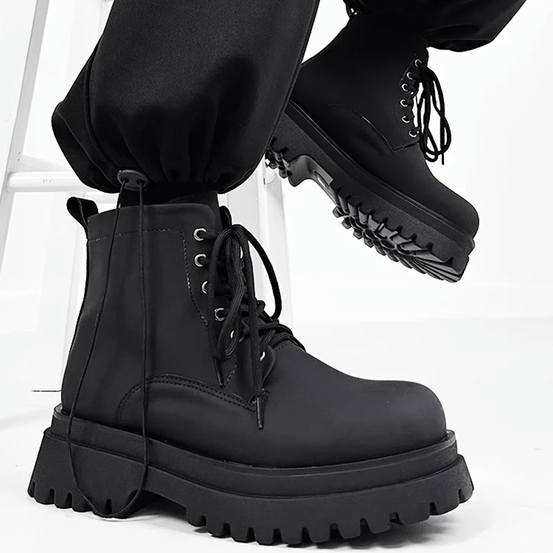 England style mens casual punk rock platform boots black trendy soft leather shoes cowboy autumn winter boot cool ankle botas