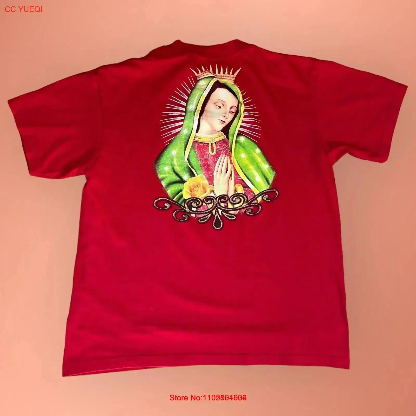 Vintage Y2K Virgen De Guadalupe T Shirt Mens Large Double Sided Red vintage Washed graphic Breathable Comfortable Versatile
