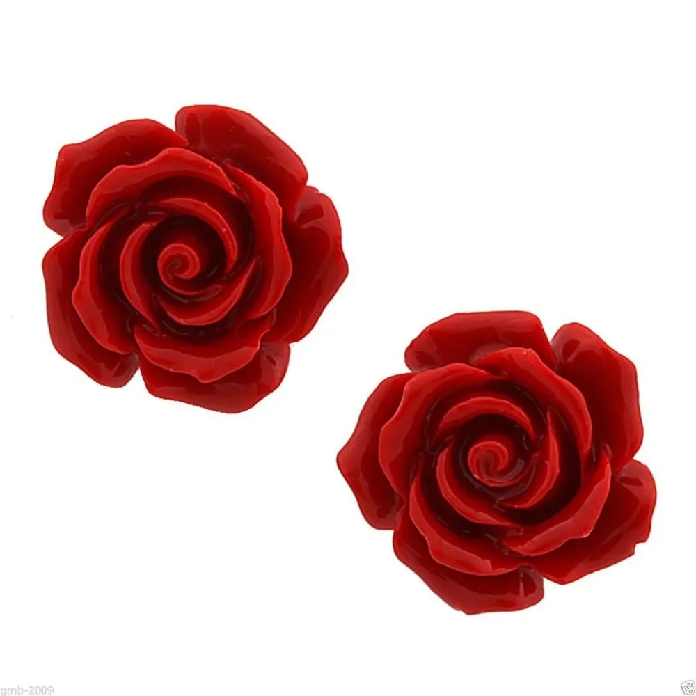 Fashion Jewelry 12mm Coral Red Rose Flower 925 Sterling Silver Earrings