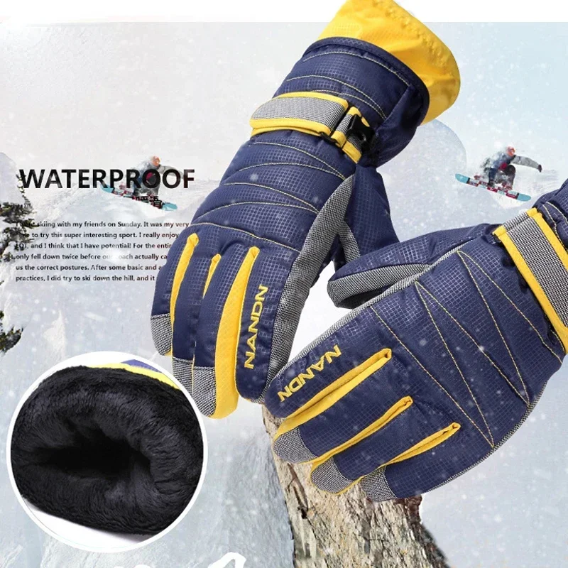 Guantes de esquí de montaña para hombre y mujer, manoplas cálidas e impermeables para Snowboard, nieve fría, S-XL de manos, invierno, 2024