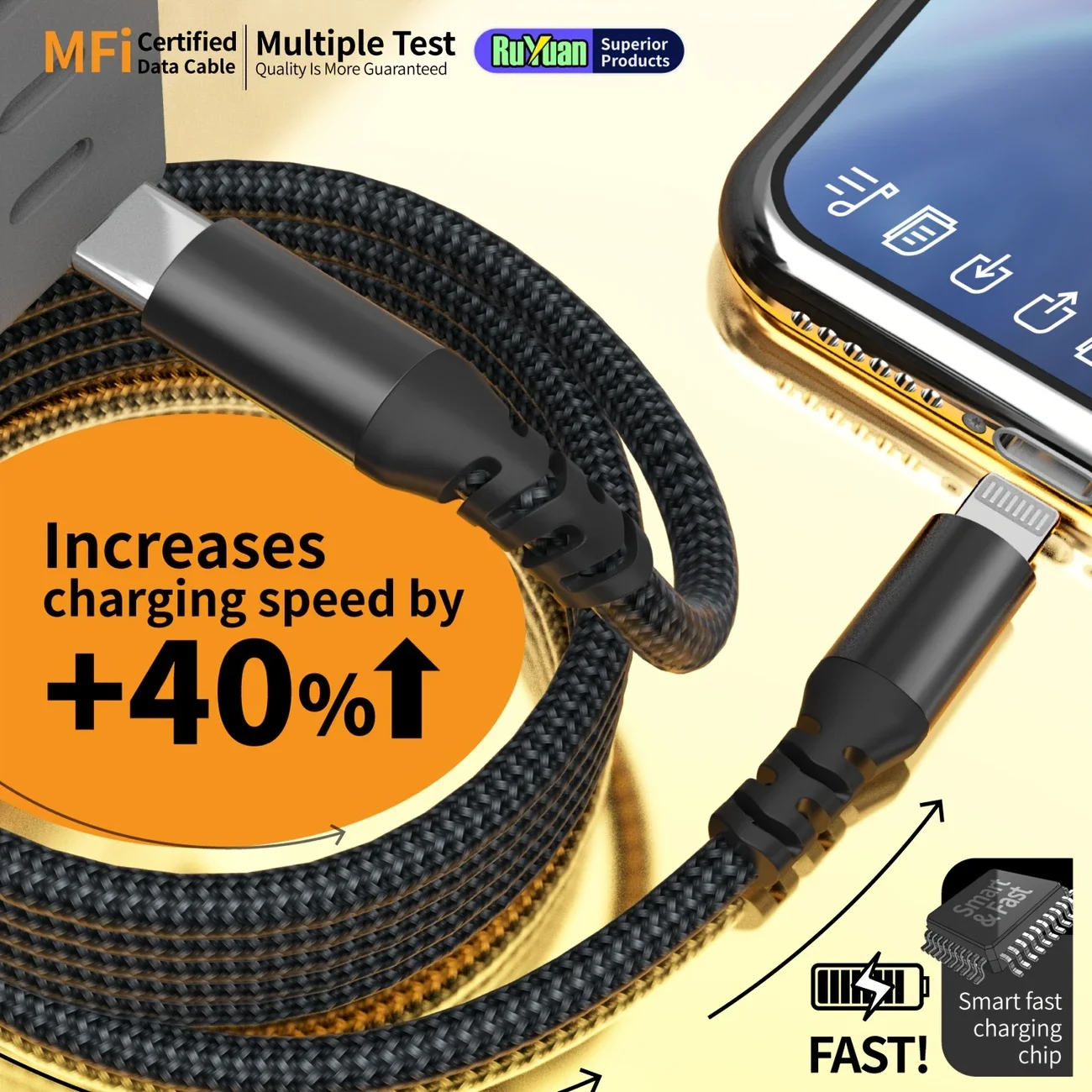 كابل LAIHONEN من النوع C إلى Lightning للشحن السريع ومزامنة البيانات المضفر المتين بقدرة 20 وات لهاتف iPhone 14 13 12 11 Xs وiPad AirPods #4