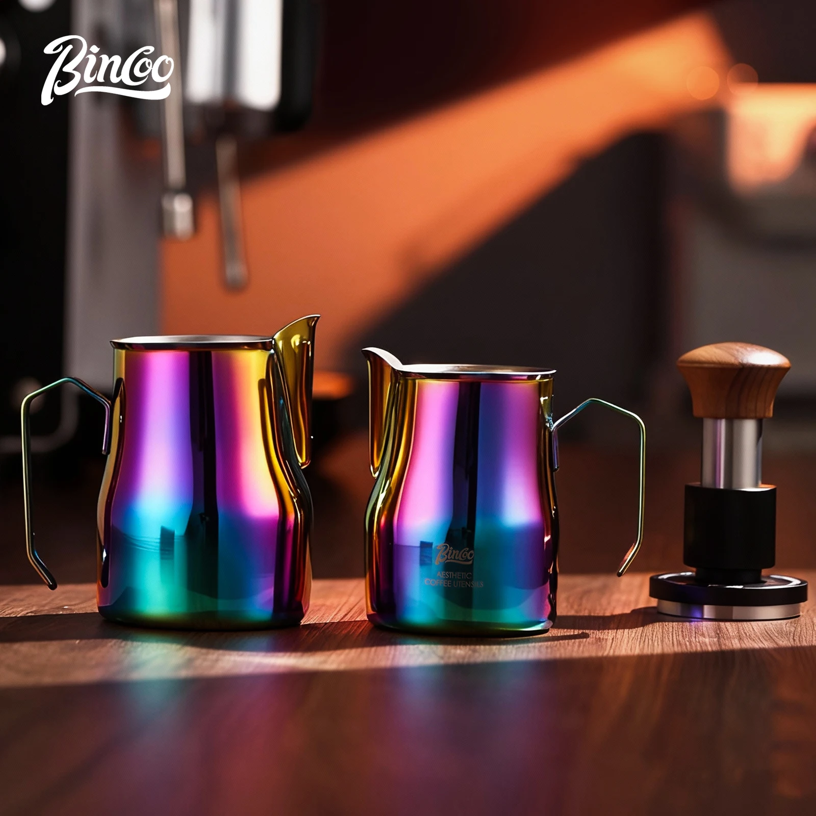Bincoo Milk Frothing Jug 300ml and 450ml Options Wide Belly Design with Volume Scale Thick Stainless Steel Construction Ideal