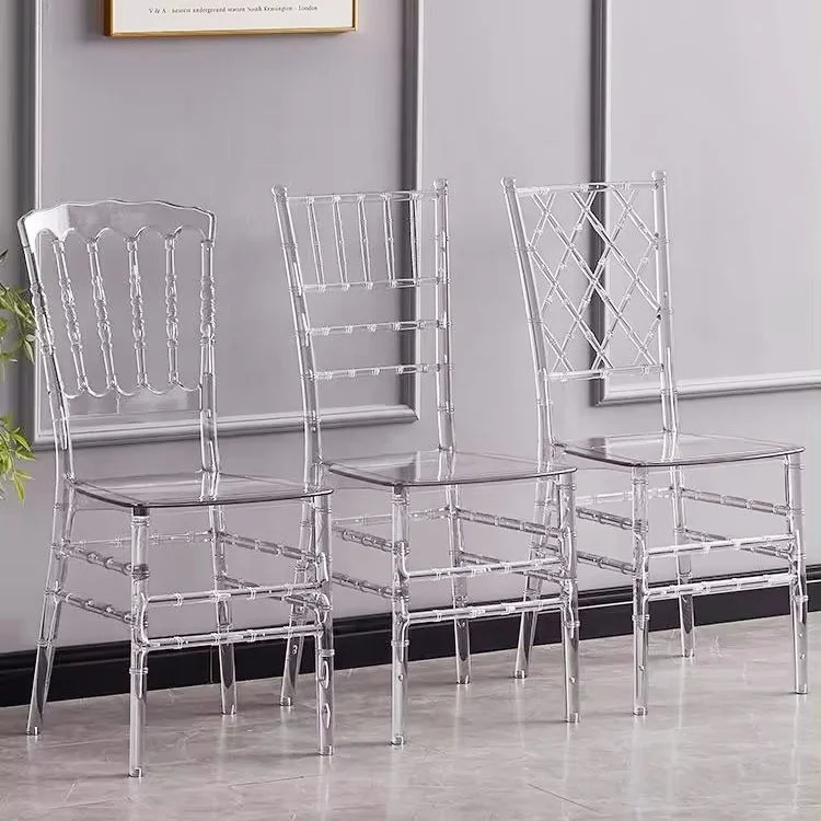 *High Quality Crystal Transparent Hotel Banquet Chairs Resin Wedding Chiavari Chairs for Garden Stackable Wedding Venue Chairs