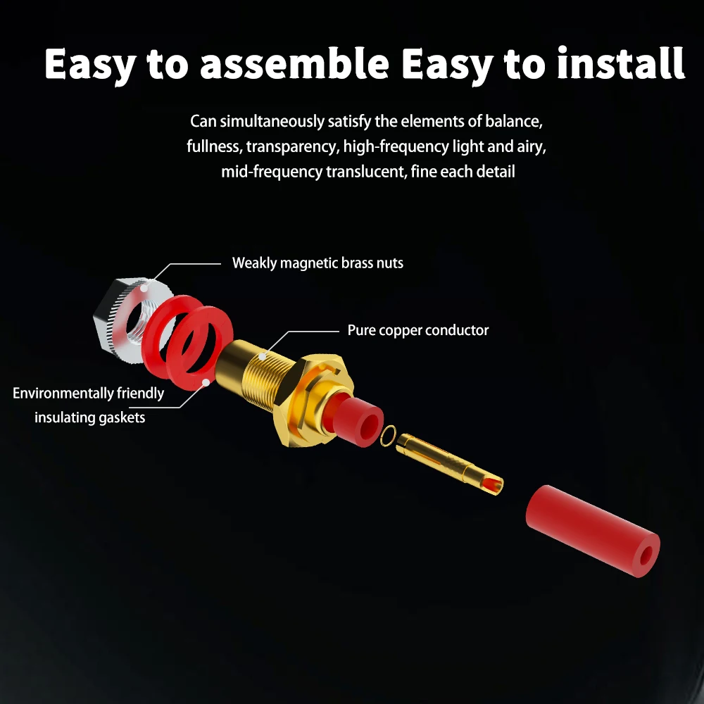 مآخذ Monosaudio من النحاس النقي RCA C401 هيكل طرفي من النحاس النقي مع موصلات معدنية عزل PTFE مطلية بالذهب/الروديوم