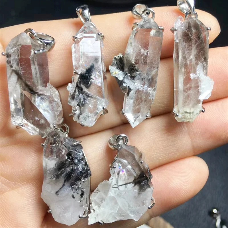 

S925 Natural Raw Ssilver Rutilated Quartz Speciman Pendant Crystal DIY Necklace Women Jewelry Accessories Romantic Holiday Gift