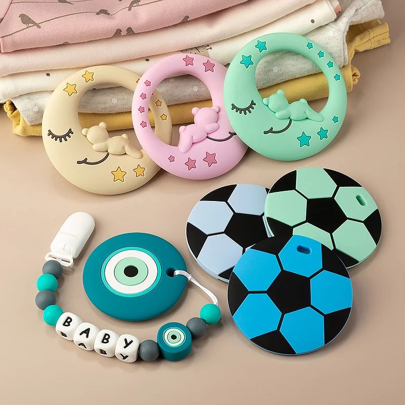 1pc New Moon /Football /Eye Shape Silicone Teethers For Baby Teether For Teeth Care Pendants DIY Pacifier Chain Baby Accessories