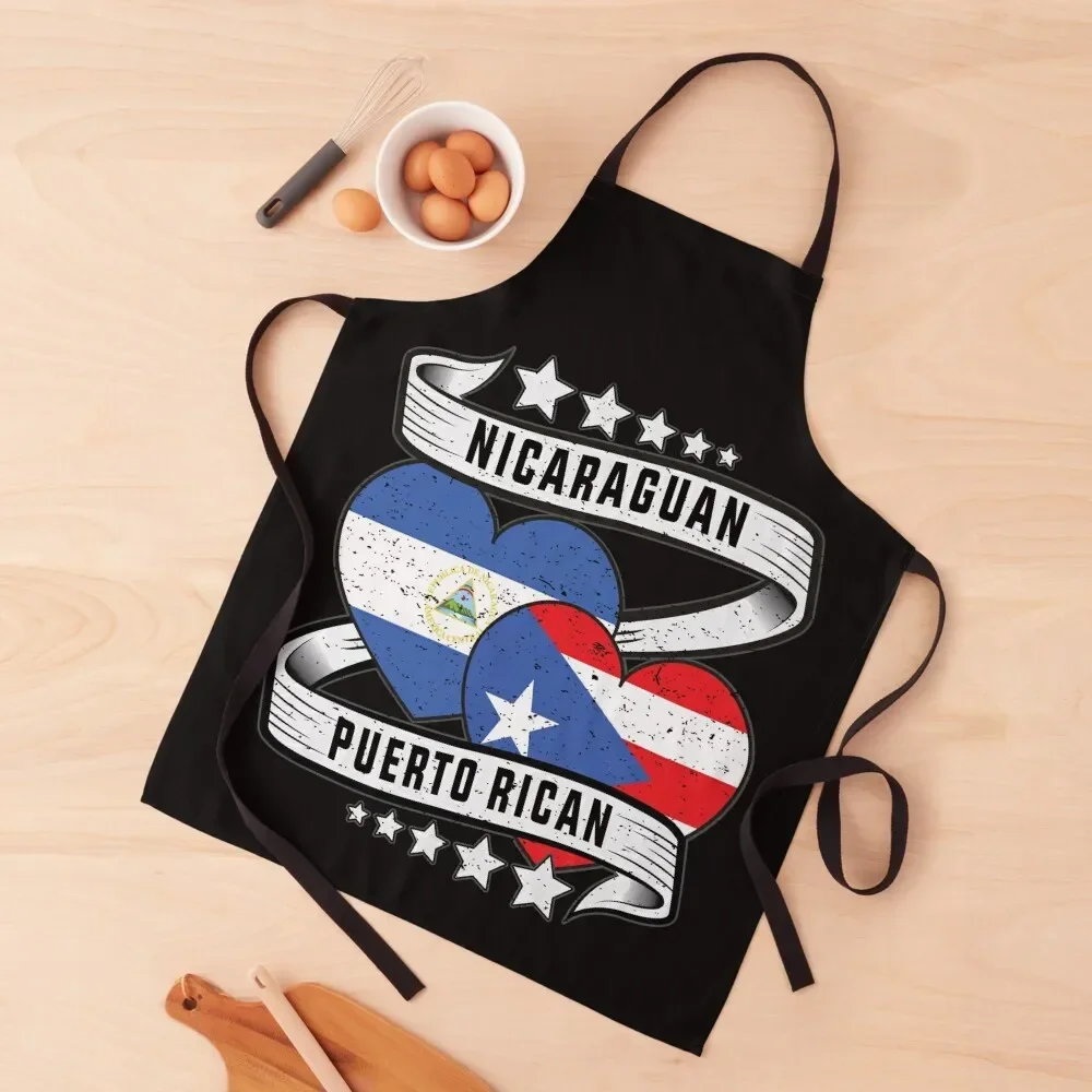 

Puerto rican Nicaraguan flag shirt Half Nicaraguan and Half Puerto rican Apron women's kitchens Home And Kitchen bib Apron