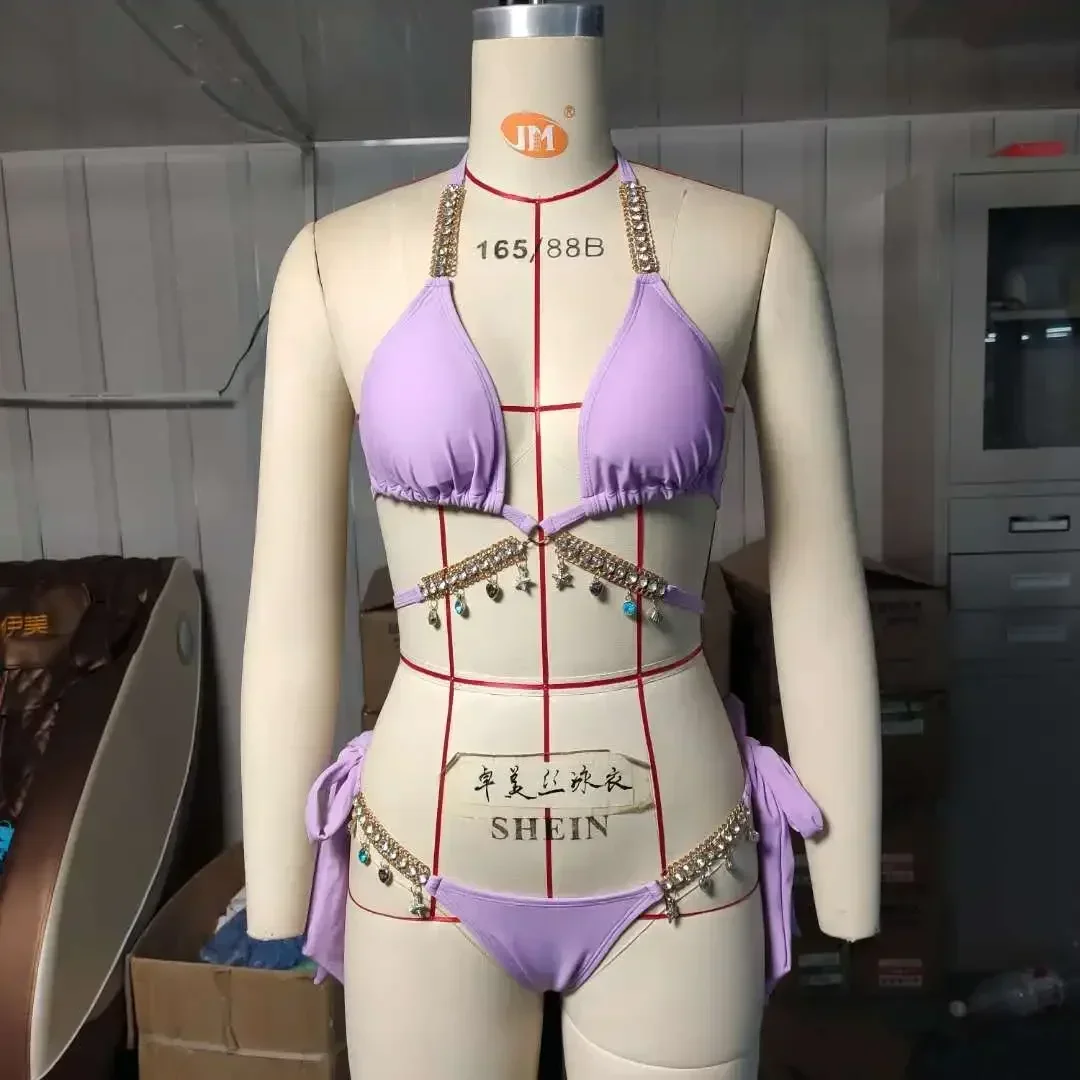 حجر الراين بيكيني 2022 المرأة الصلبة الأسود كريستال الماس ملابس السباحة سيدة فاخرة سلسلة معدنية ضمادة ثوب السباحة ثونغ ملابس السباحة