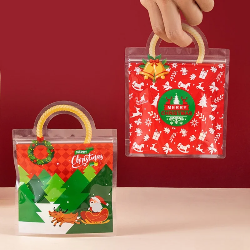 5 teile/paketWeihnachten Selbstdichtende Geschenk Tasche Weihnachten Baum Transparent Süßigkeiten Schokolade Snack Handheld Geschenk Verpackung Tasche