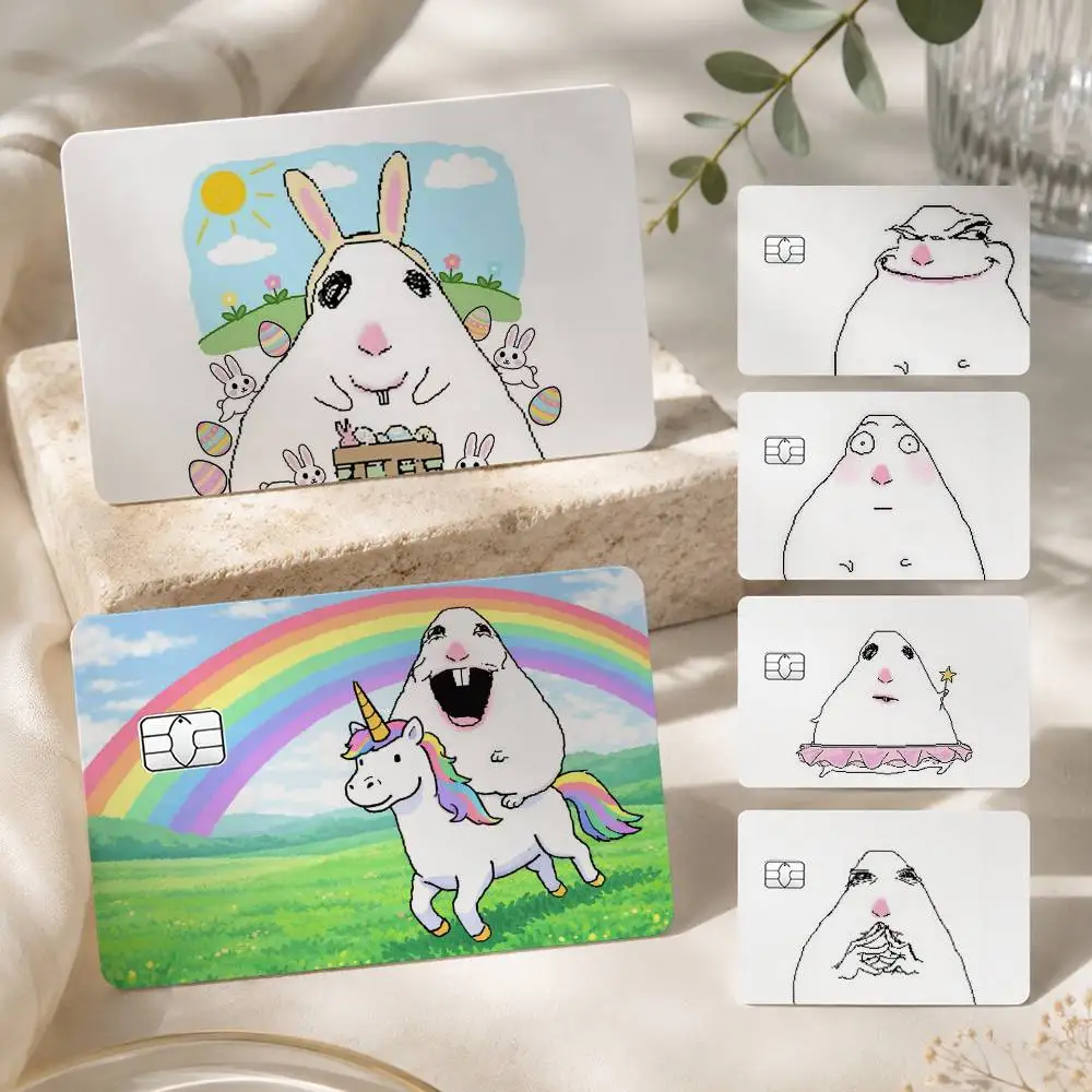 Cute S-Silly Hamster Meme 1Set 4Pcs Waterproof Card Skin Stickers for Credit Bus IC Cards